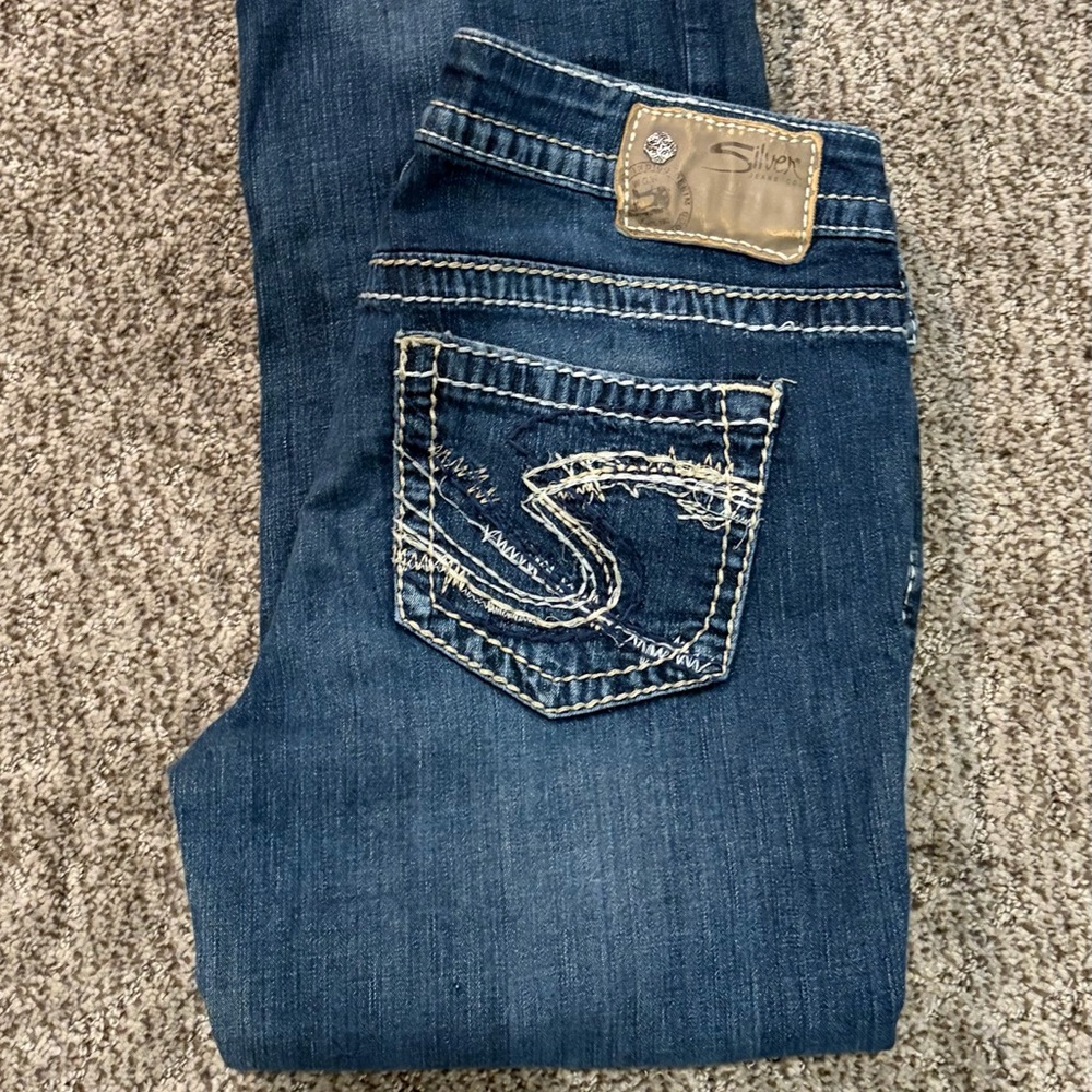 Silver  Dark Blue cropped Jeans